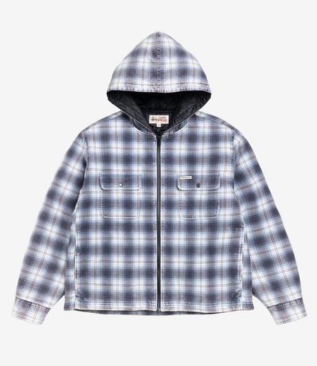 Stussy Zip Hooded Plaid Shirt Blue