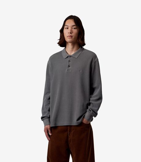 Carhartt WIP L/S Waffle Rugby Shirt Black Garment Dyed