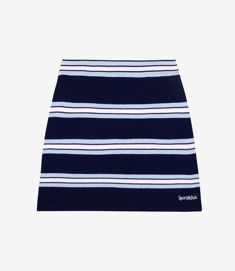 Sporty & Rich Serif Logo Silk Pique Aline Skirt Navy/White/Flax Blue