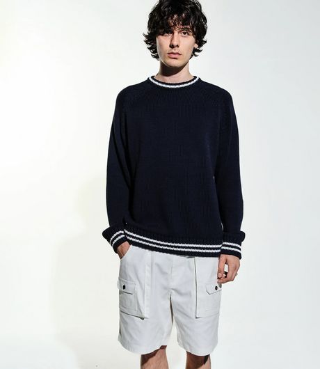 POP Trading Company Knitted Logo Crewneck Navy