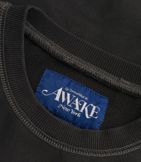 Awake NY Pigment Dyed Embroidered Crewneck Sweatshirt Black