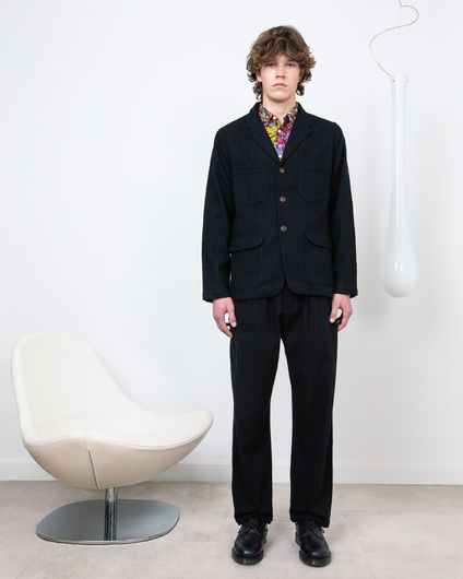 Universal Works Barra Jacket Brushed Wool Stripe Black