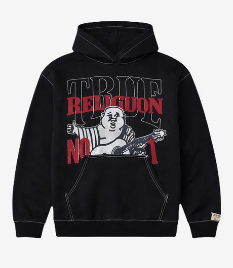 True Religion No 1 Big T Hoodie Jet Black