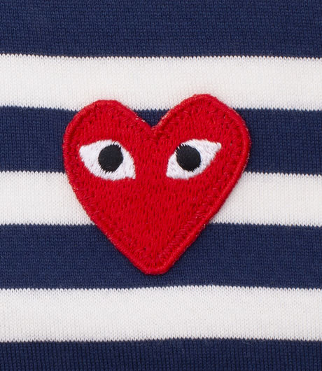 Comme des Garçons Play Long Sleeve Heart Stripe Logo Tee Dark Navy/White