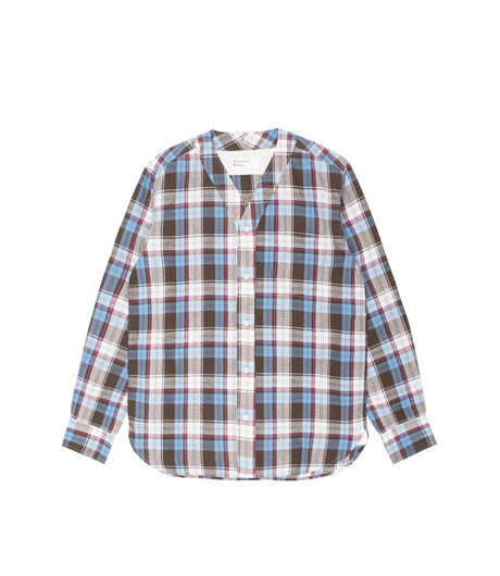 Universal Works V Neck Overshirt Check 3 Blue/Brown