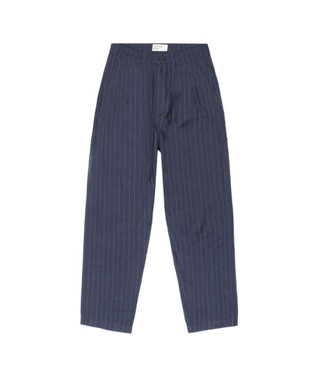 Universal Works Double Pleat Pant Linen Wool Stripe Blue 