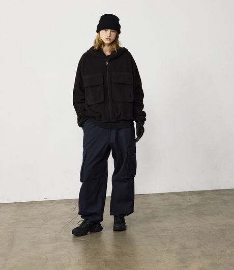 BEAMS Wide Cargo Pants Navy Stripe