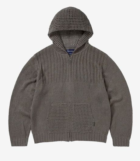 Thisisneverthat Crochet Knit Zip Up Hoodie Grey