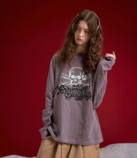 SSSTUFFF Flock Skull L/S Tee Purple