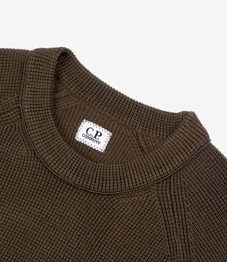 C.P. Company Waffle Knit Cotton Crewneck Lens Sweater Ivy Green