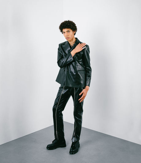 MISBHV Vegan Leather Double Breasted Blazer Black