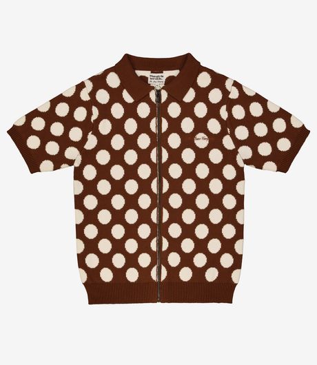 The Loose Company Polka Dot Zip-Up Polo Brown