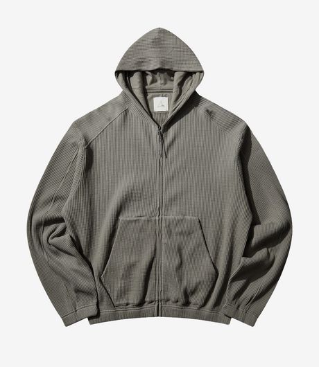 ROA Bee Sun Faded Organic Waffle Zip Up Hoodie Graphite