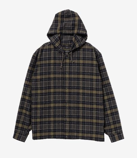 BEAMS Boucle Flannel Hooded Shirt Navy