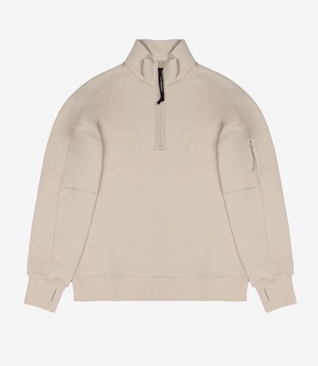 C.P. Company Diagonal Raised Fleece Half Zip Lens Sweatshirt Silver Birch 