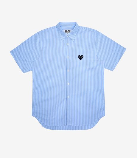 Comme des Garçons Play Short Sleeve Black Logo Striped Shirt Blue/White