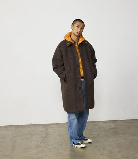 BEAMS Tweed Coat Light Brown