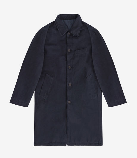 Universal Works Insulated Overcoat inside/Out Canvas Navy