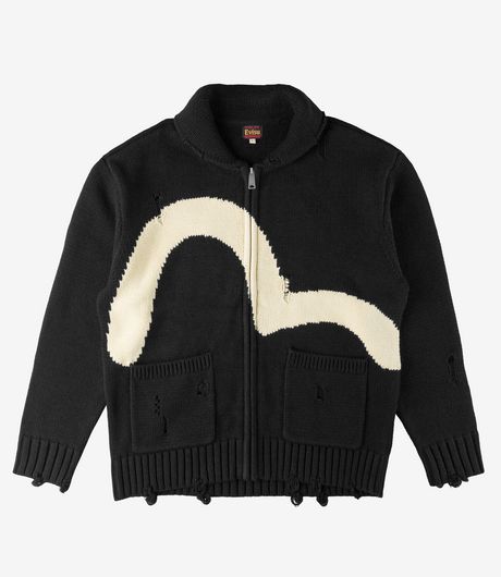 EVISU Cotton Blend Cowichan Cardigan Jacket Black