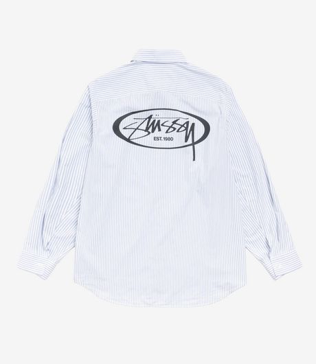 Stussy Standard LS Shirt Logo Blue Stripe