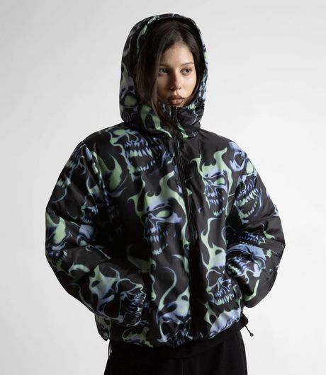 Wasted Paris Reversible Skull Puffer Jacket Black