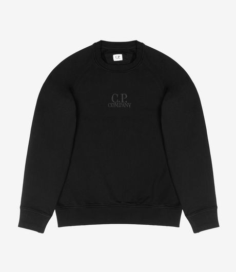 C.P. Company Diagonal Raised Fleece Crewneck Logo Sweatshirt Black