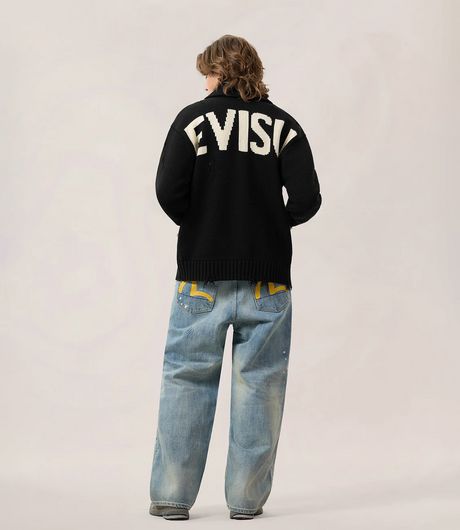 EVISU Cotton Blend Cowichan Cardigan Jacket Black