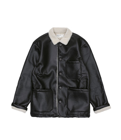 Universal Works Bakers Chore Jacket Faux Leather Black