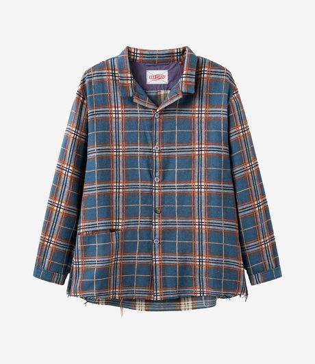 SSSTUFFF Raw Edge Plaid Shirt Blue