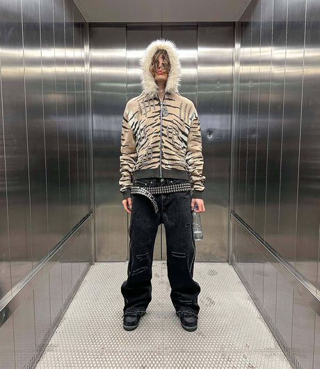 Racer Worldwide Tiger Knit Hoodie Brown/Black