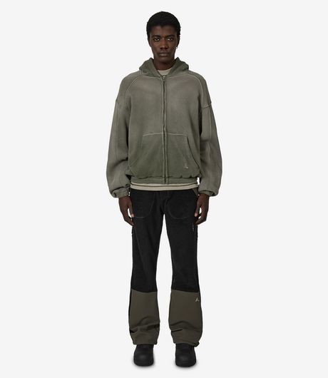 ROA Bee Sun Faded Waffle Zip Up Hoodie Olive