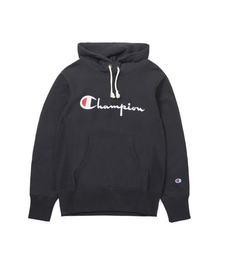 Champion Hooded Sweatshirt Script Chest Logo Black