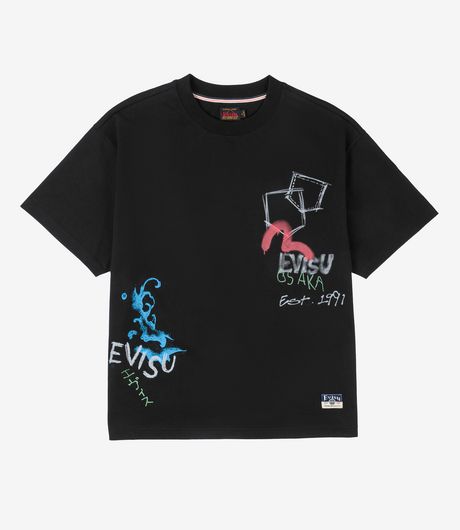 EVISU Hand-Drawn Multi-Pocket & Daicock Printed Ss Tee Black