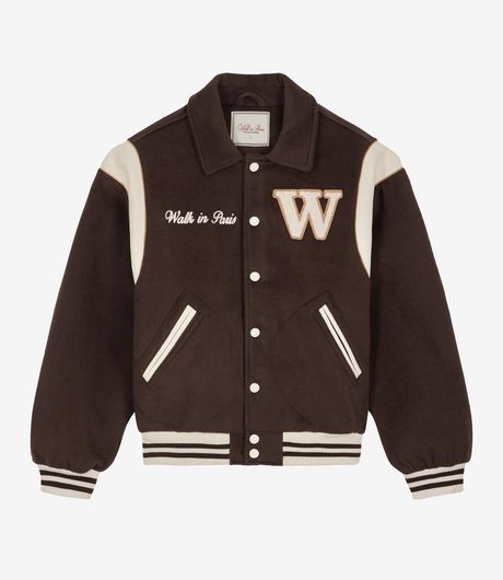 Walk In Paris Wool Varsity Jacket Brown