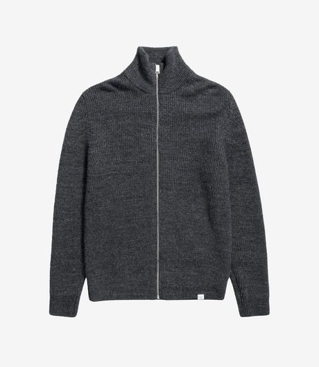 Norse Projects Hagen Wool Cotton Rib Full Zip Jacket Dark Grey Melange