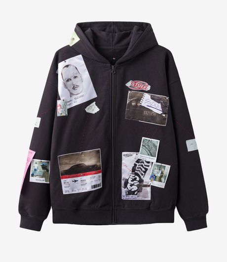 SSSTUFFF Detective Board Zip Up Hoodie Grey