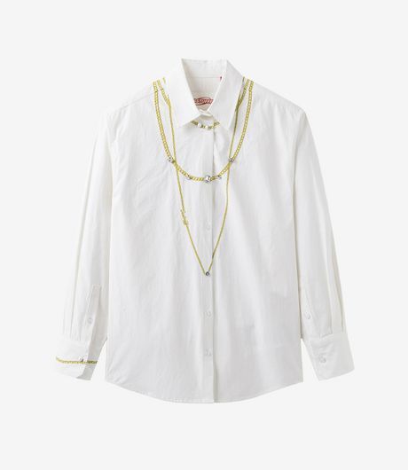 SSSTUFFF Fancy Embroidery Pearl Shirt White