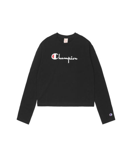 Champion Reverse Weave Woman Script Logo Crewneck Croptop Black
