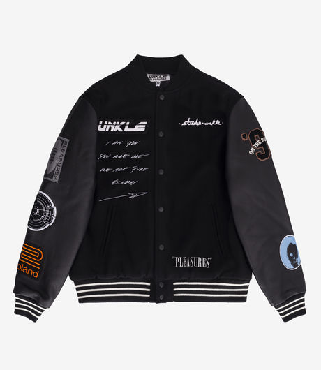 Pleasures x UNKLE Mo' Wax Varsity Jacket Black