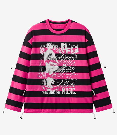 SSSTUFFF Adjustable Rock Striped L/S Tee Pink