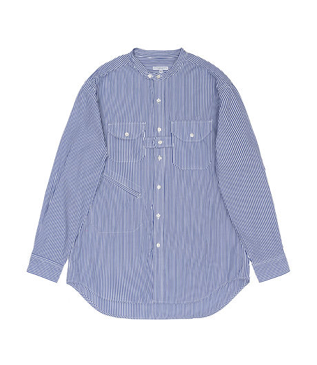Engineered Garments Banded Collar Shirt Candy Stripe Broadcloth White/Blue