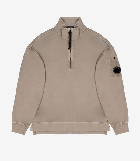 C.P. Company Brushed And Emerized Diagonal Fleece Mixed Boxy Half Zip Lens Sweatshirt Fallen Rock