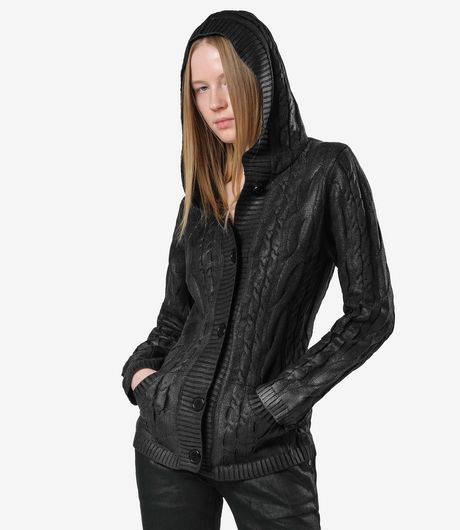 Racer Worldwide Coated Aran Knit Hooded Sweater Black