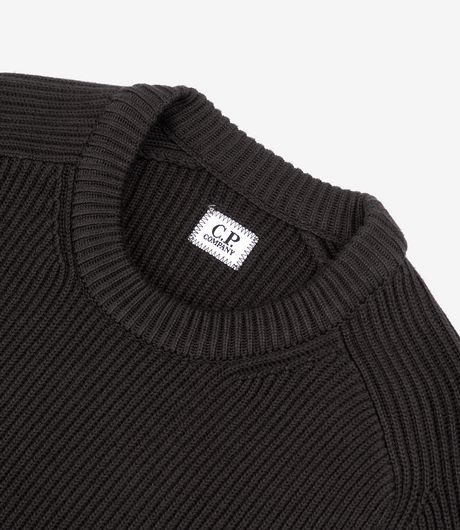 C.P. Company Full Rib Cotton Crewneck Lens Sweater Raven
