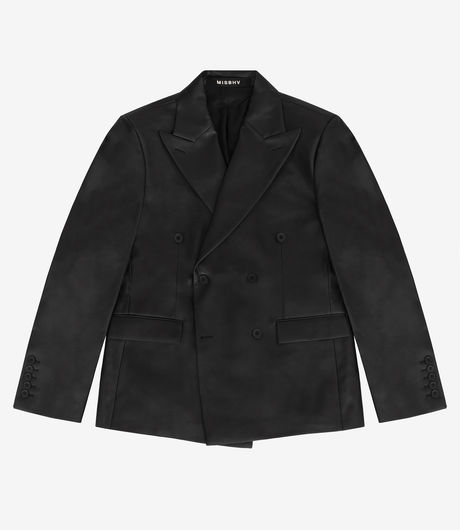 MISBHV Vegan Leather Double Breasted Blazer Black