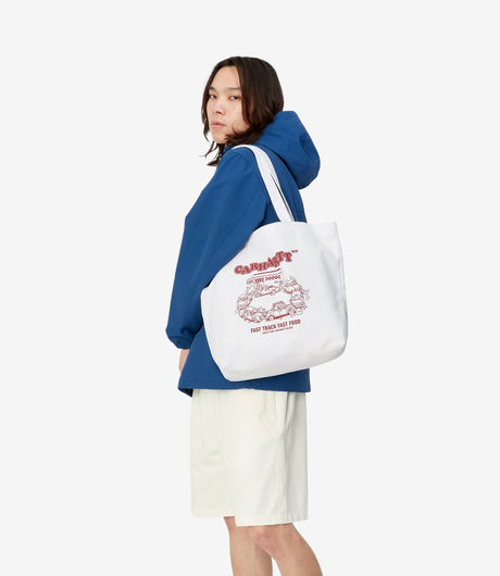Carhartt WIP Canvas Graphic Tote Fast Food Print White Samba