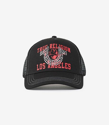 True Religion Crystal Logo Trucker Hat Jet Black