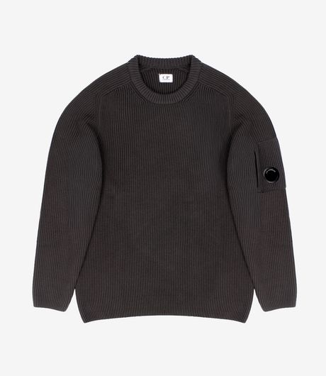 C.P. Company Full Rib Cotton Crewneck Lens Sweater Raven