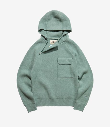 Reese Cooper Outdoor Supply Hooded Quarter Zip Sweater Merino Wool Knit Lichen