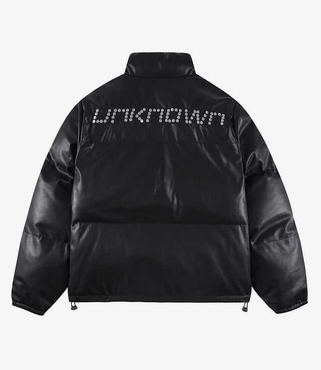 Shop Unknown London Metal Studded PU Leather Puffer Jacket Black